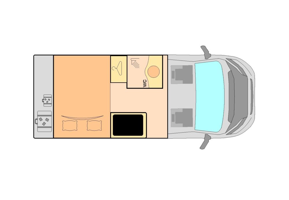 Plano con vista superior de camper L2H2 modelo URBAN MAXI