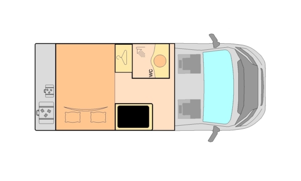 Plano con vista superior de camper L2H2 modelo URBAN MAXI